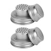 Stainless steel mason jar shaker lid with a perforated top and a smooth cap