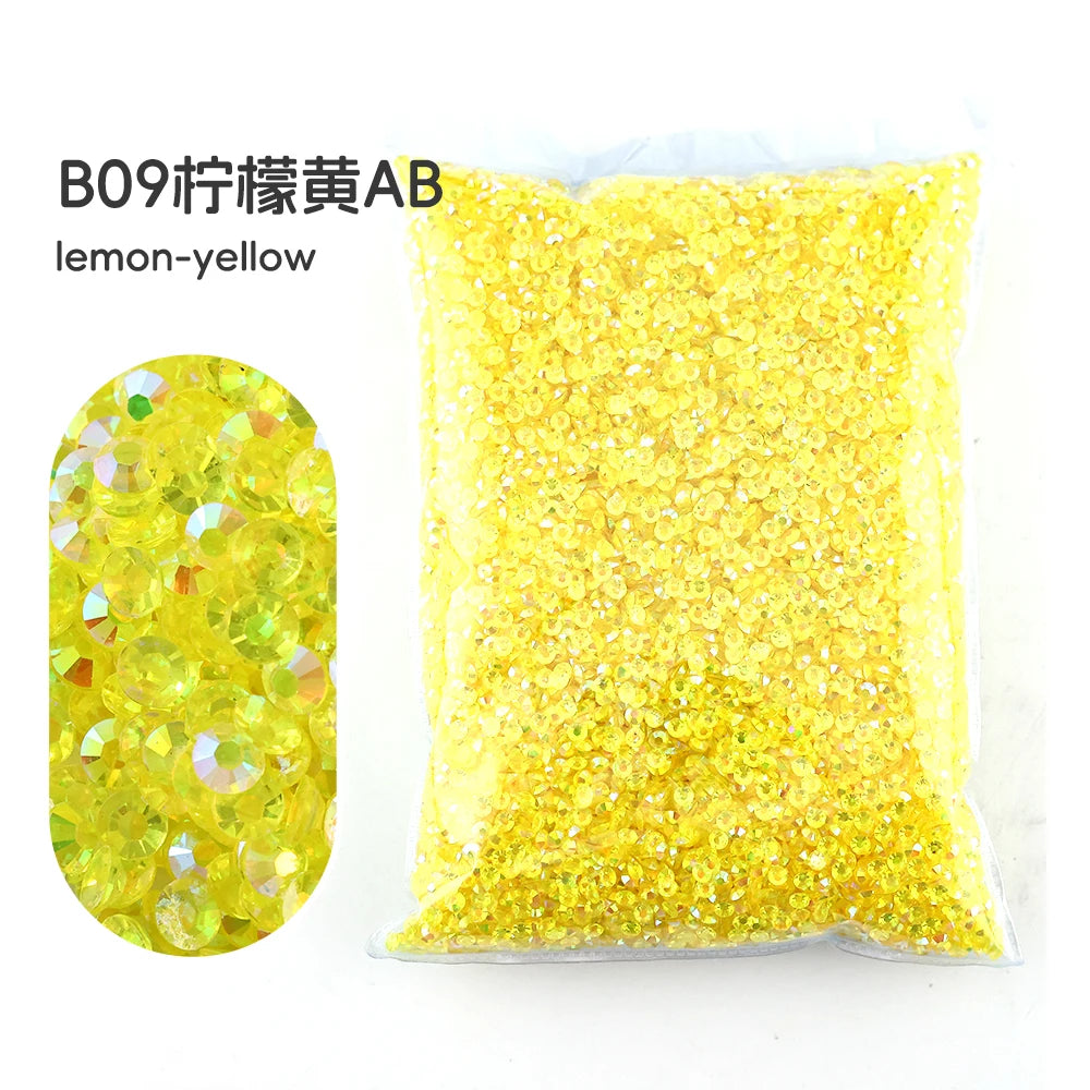 Bag of yellow lemon-colored resin rhinestones for crafting
