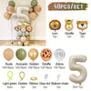 A set of 40 balloons including lion giraffe tiger and number balloons with various colors and sizes