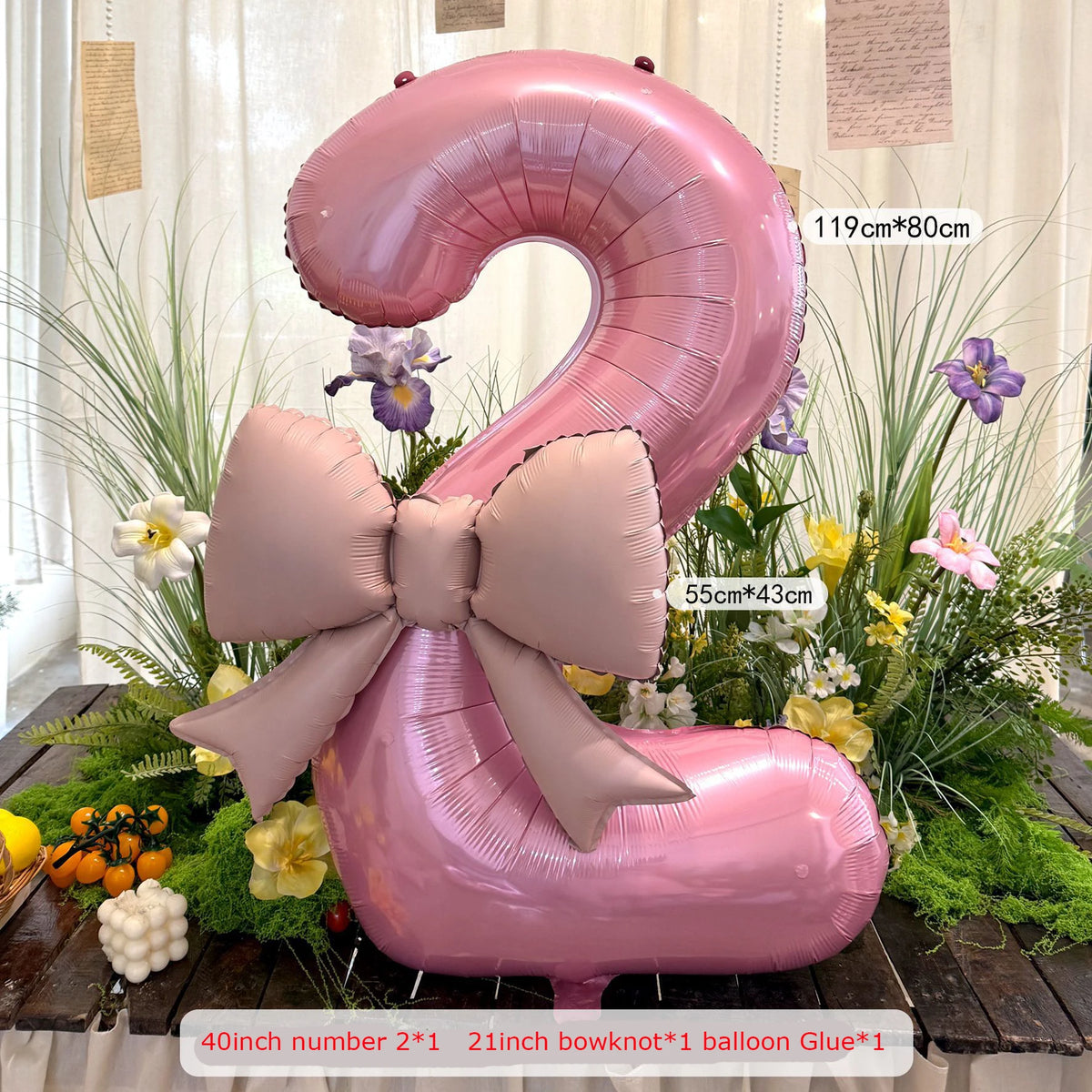 Pink Bowknot Number Foil Balloons – 40-Inch Party Decoration Set