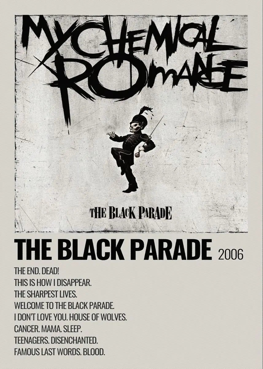 Album cover art for My Chemical Romance The Black Parade featuring a silhouette of a figure.