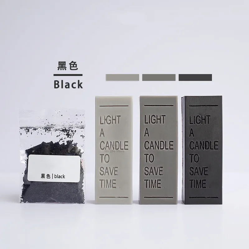 Three black glass candle containers labeled Light a candle to save time shown next to a color gradient bar.