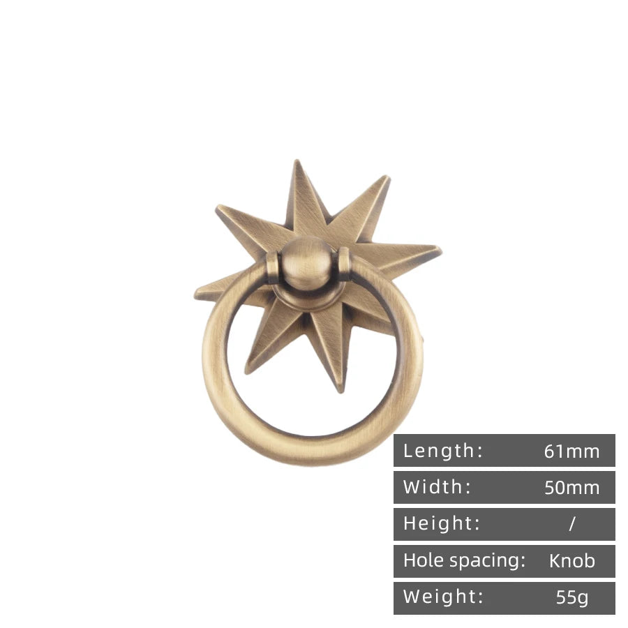 Solid Brass Star Pendant Cabinet Knob with Antique Finish