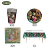 A set of 41 party supplies including plates, cups, and a themed table setting for a Masha and The Bear birthday party.