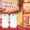 A set of six festive snowman candy jars with lids displayed against a Christmas background.