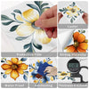 A set of self-adhesive waterproof wall decals showing various features like luster, strong viscosity, water proof, antifoulin