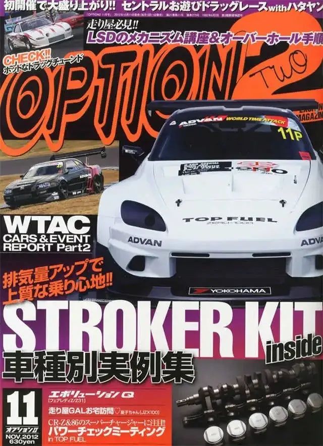 A promotional poster for a Stroker Kit featuring a white car and various automotive text.