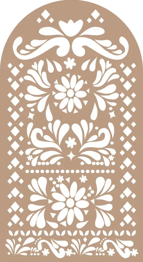 A beige backdrop featuring white floral and geometric patterns suitable for events.