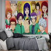 Anime tapestry wall hanging featuring multiple characters from The Disastrous Life of Saiki K