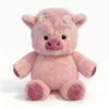 A pink West Highland calf plush toy with soft fur and small horns.