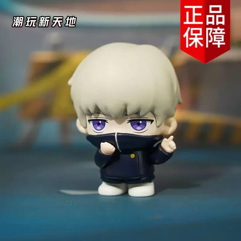 A blind box collectible figure of Gojo and Geto from Jujutsu Kaisen Season 2, featuring white hair and dark clothing.