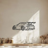 Black sports car metal wall art featuring a sleek modern car silhouette casting a shadow on a light wall.