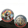 A commemorative coin featuring a warrior of Christ design with a cross and the scripture Ephesians 6:11
