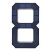 A dark blue solar LED house number sign shaped like the number 8 with automatic dusk-to-dawn lighting.