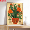 Vintage cactus floral art poster featuring vibrant orange and green succulents on a light background