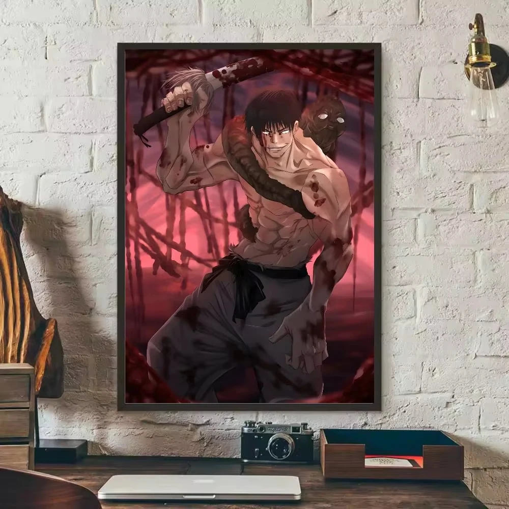 Anime canvas art poster featuring Toji Fushiguro in a dynamic pose against a dark background