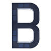 A dark blue solar LED house number sign shaped like the letter B with automatic dusk-to-dawn lighting.