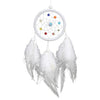 Handmade boho feather dream catcher wall decor with a white hoop and colorful beads