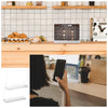 Clear acrylic double-sided tabletop sign holder displayed on a wooden counter.