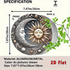 2D flat aluminum wall art featuring a detailed sun and moon design with green foliage.