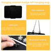 A black felt hanging bag with a lanyard and a display panel for storing badges, patches, and pins.