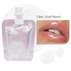 Clear fruit flavor lip oil gloss bottle and application on lips
