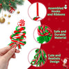Asssembled hooks and ribbons for a set of 16 wooden candy cane ornaments.