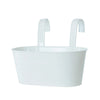 White metal hanging planter with curved spouts for use on fences and railings
