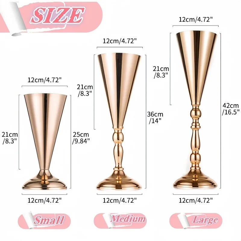 Gold Trumpet Vase Metal Flower Holder for Weddings & Home Decor