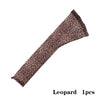 A brown leopard print stretchy hair net cap with a drawstring sleeve.