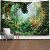 Bohemian Mandala tapestry wall art featuring a lush, vibrant jungle scene with green foliage and colorful plants.