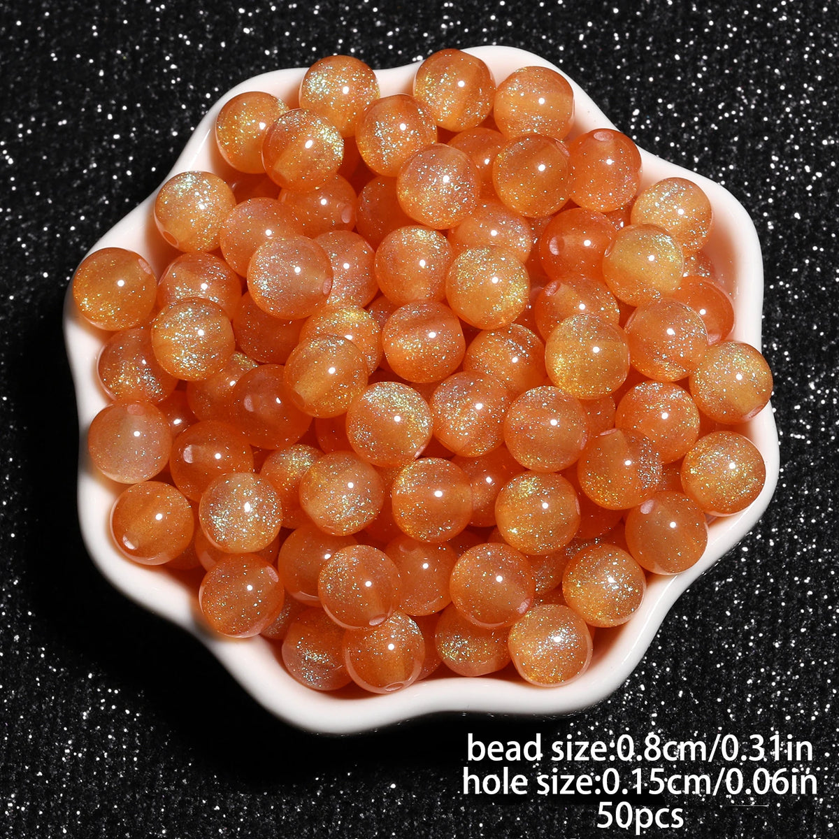 8mm Multicolor Glitter Resin Beads - 50 Pack for Jewelry Making