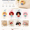 A collection of colorful plush bag charms featuring cute stuffed animals like a blonde, red, black, and pink bear.