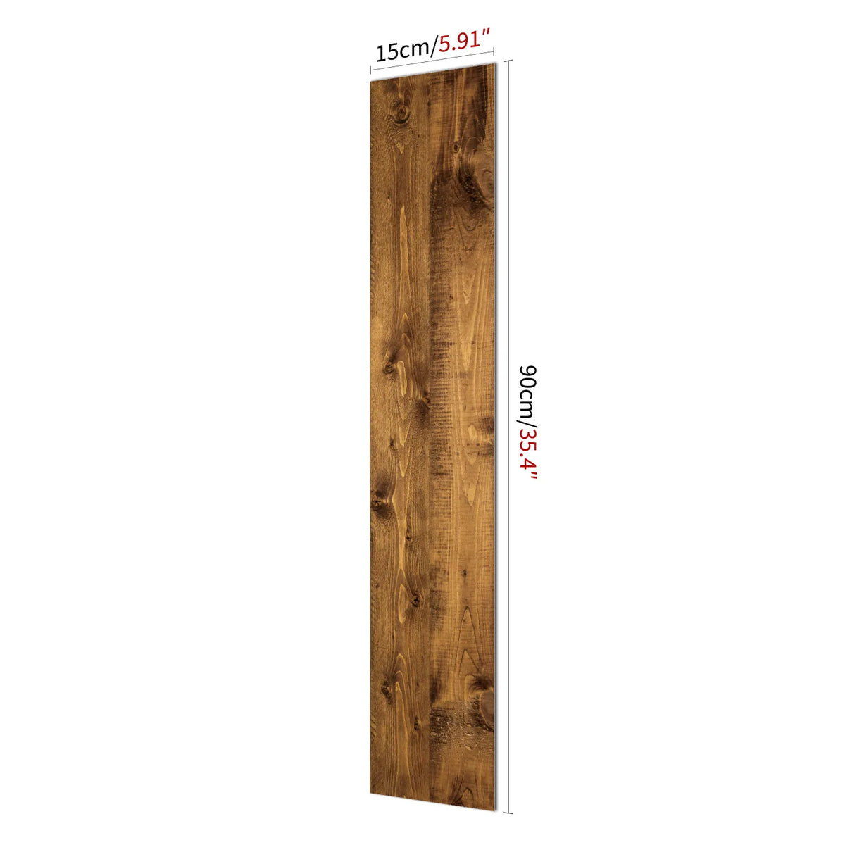 Vertical rectangular wood grain self-adhesive decal measuring 15cm or 90cm long