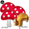 Four red and gold inflatable mushroom and tiger safari animal birthday decorations