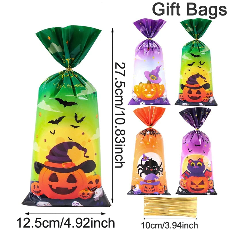 Halloween Pumpkin Candy Bags for Trick-or-Treat Party Favors