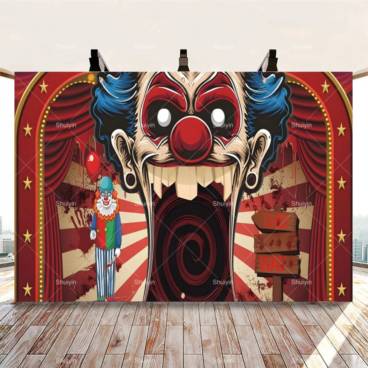 Evil Clown Circus Halloween Photography Backdrop