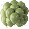 A bunch of sage green latex balloons clustered together.