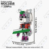 A gray and green building block model of a fox character with a piano attached.