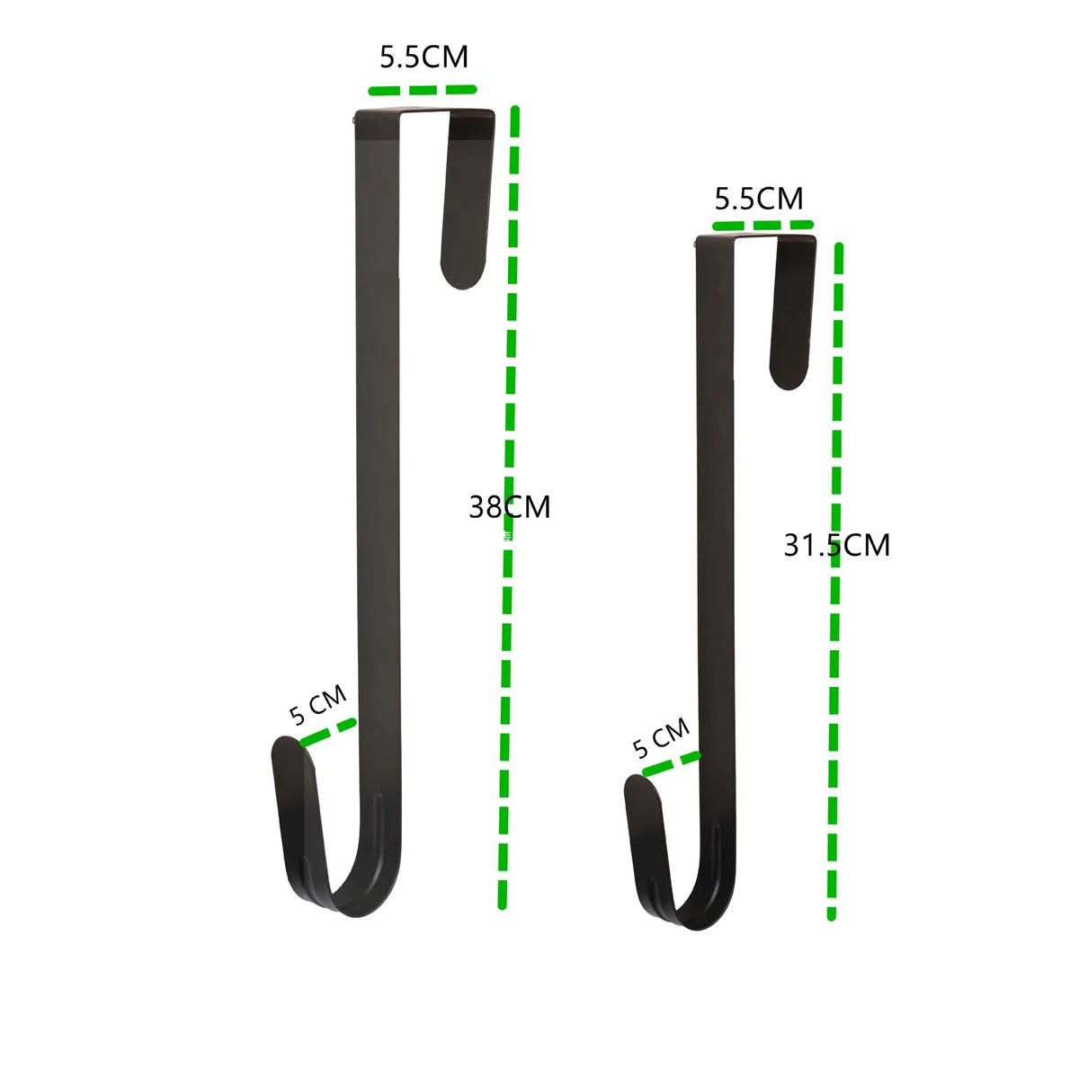 Porte-clous de couronne en métal noir avec barre verticale et deux crochets incurvés, montrant des marquages dimensionnels.