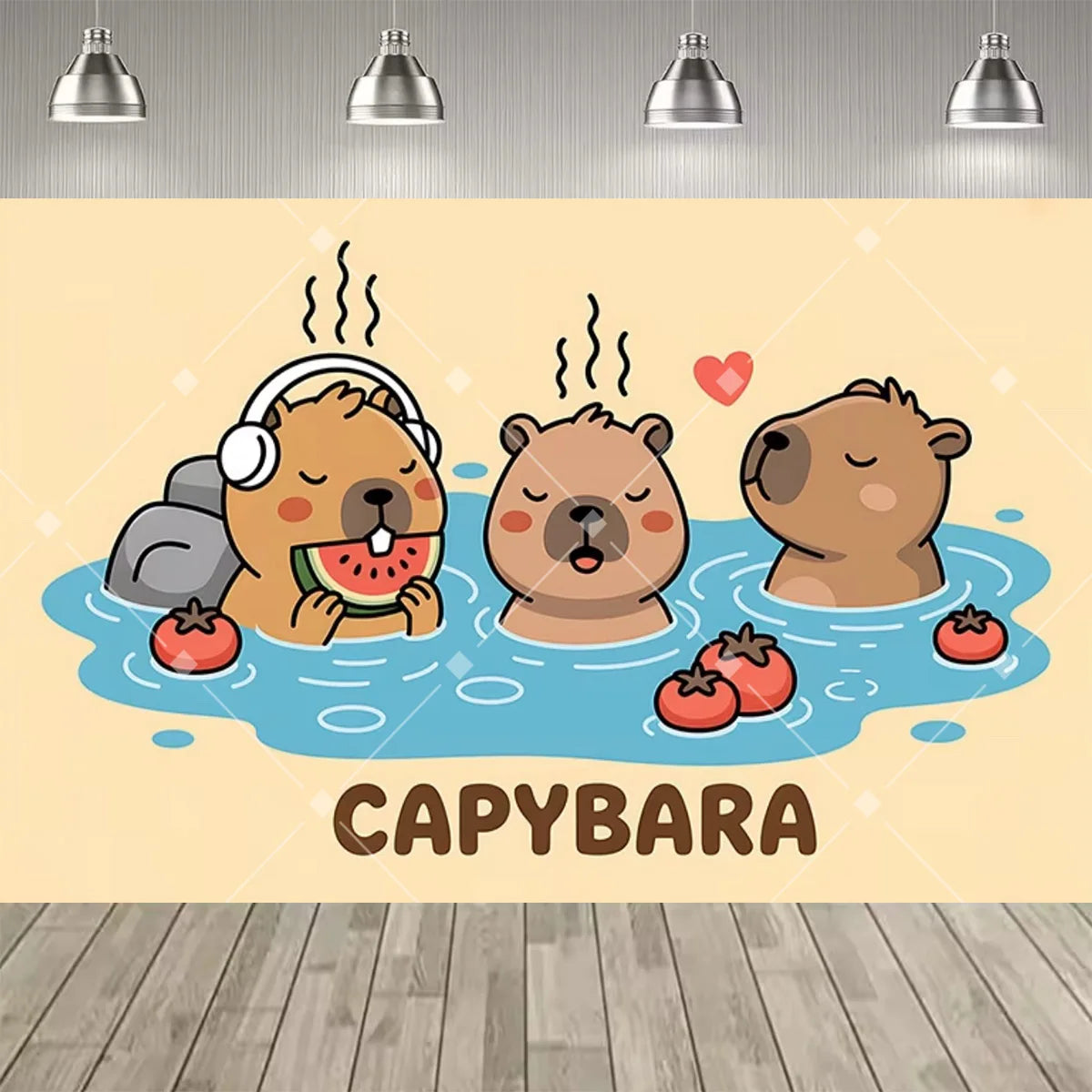 Cute Capybara Cartoon Birthday Party Backdrop