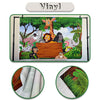 A vinyl door banner featuring jungle animals and festive holiday greetings.