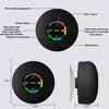A black waterproof Bluetooth speaker with a suction cup, showing various controls and dimensions.