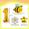 Set of six aluminum foil daisy balloons including a large number one balloon and a bee balloon