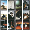 A collage of various scenes featuring horses, motorcycles, and cowboy themes.