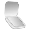 A compact portable vanity mirror with a hinged lid and a flat mirror surface.