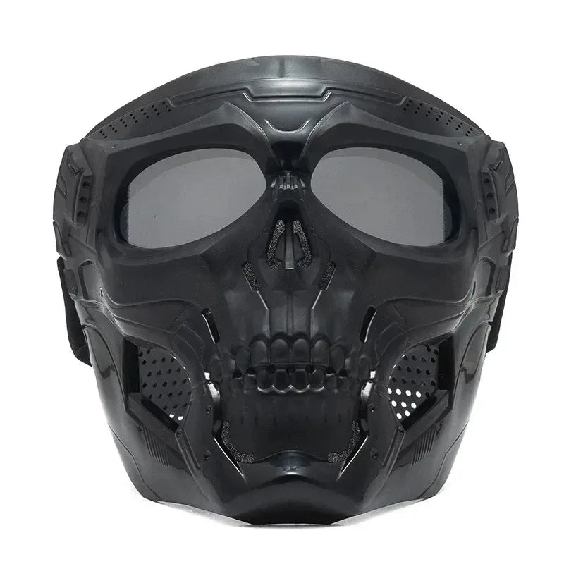 Black skull full face motorcycle and bicycle mask with a windproof lens