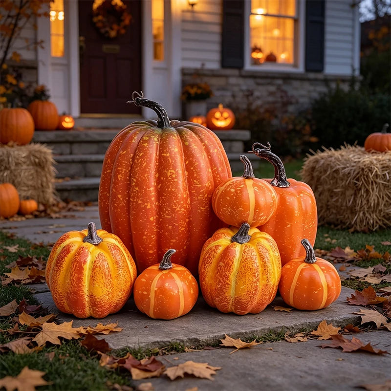 Set of 7 Artificial Pumpkins for Fall & Halloween Decor