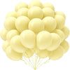 A bunch of pale yellow latex balloons tied together for party decorations