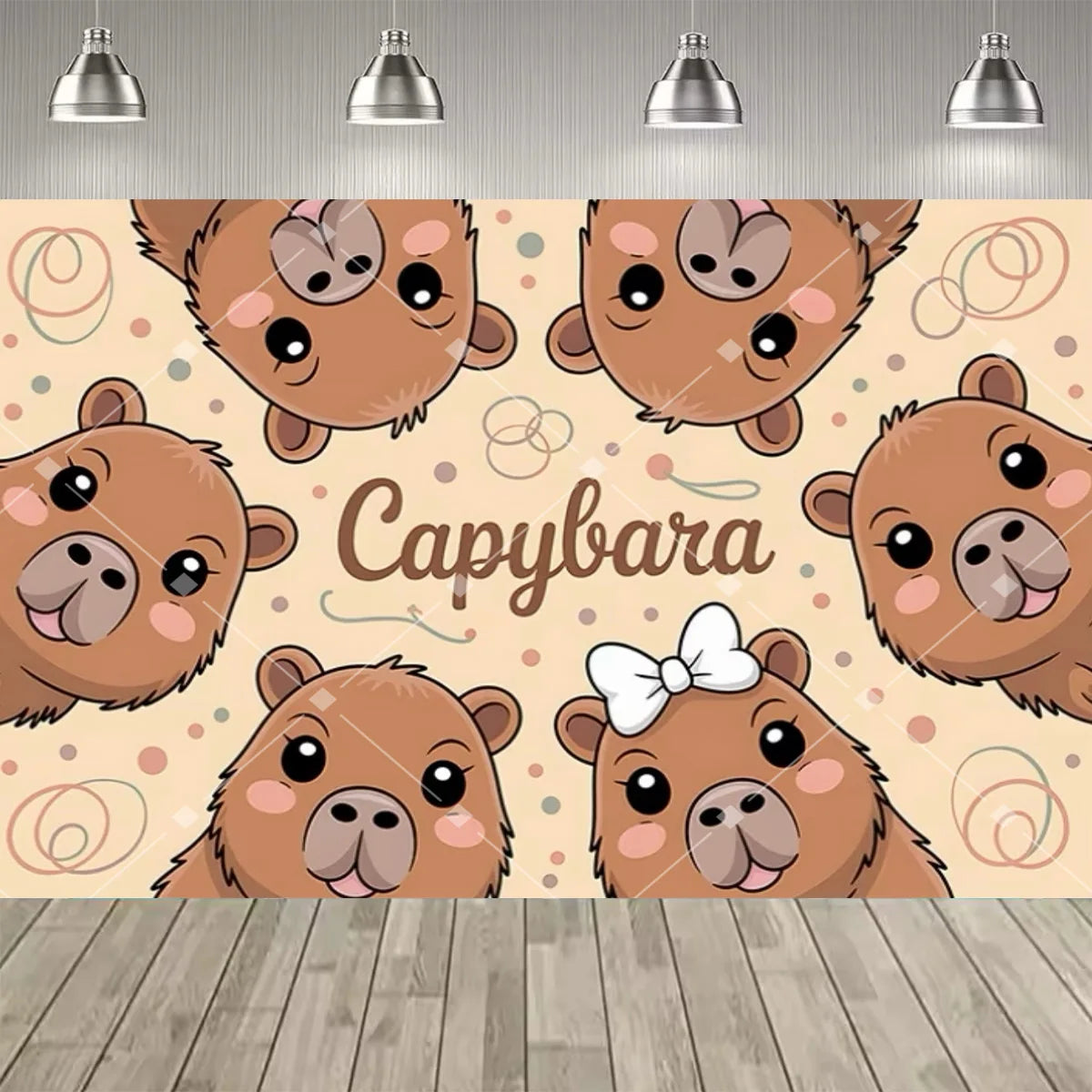 Cute Capybara Cartoon Birthday Party Backdrop